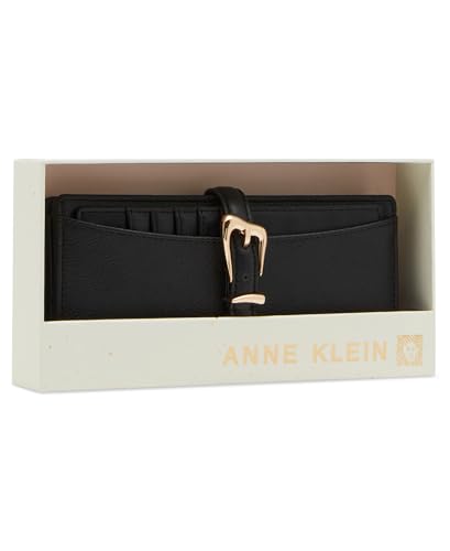 Anne Klein Women's Ak 2 Piece Gift Set with Sculpted Buckle Wallet and Removeable Card Organizer, Black, X- small, Ak 2 Piece Gift Set With Sculpted Buckle Wallet and Removeable Card Organizer