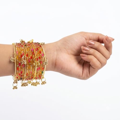 Nakabh Kashmiri Ghangharoo Glass Bangles Women, With Kashmiri 16 pcs, 2.8