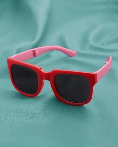 Carlton London Girls Red and Pink Toned UV Protected Black Lens Foldover Sunglass