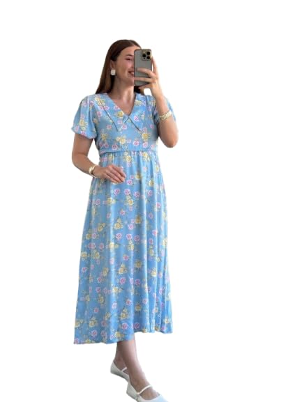 Pimu Rayon Fit and Flare Below The Knee One Piece Dresses for Women | Dress (in, Alpha, XL, Regular, Toddler Girls, Blue)