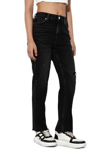ONLY Women's Straight Fit High Rise Black Jeans