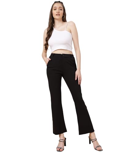 FITHUB Women's Stylish High-Waist Bootcut Trousers Black
