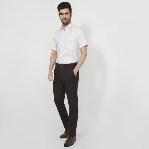 Raymond Men Regular Fit Checks Pattern Pure Cotton Semicutaway Collar Half Sleeve Straight Hem Formal Shirt