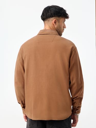 The Souled Store Corduroy Shirt: Redwood Men and Boys Long Sleeve Spread Collar Solid Casual Everyday Office Wear Easy to Style Cotton Relaxed Shirt