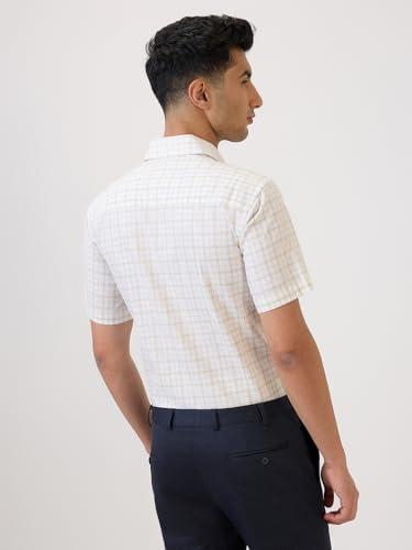 Raymond Men Regular Fit Checks Pattern Linen Blend Semicutaway Collar Half Sleeve Formal Shirt (Size: 42)-RMSY13522-F2 Yellow