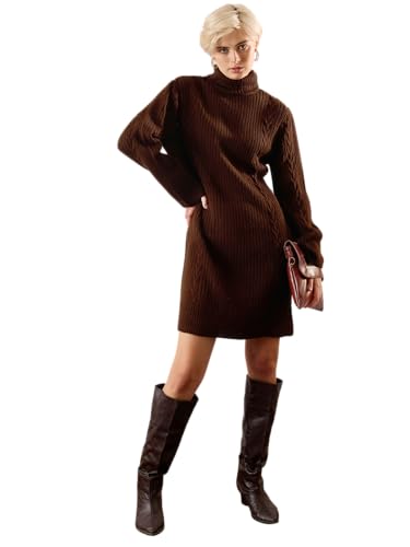 Sassafras Women Brown Acrylic Wool Turtle Neck Short Dress S