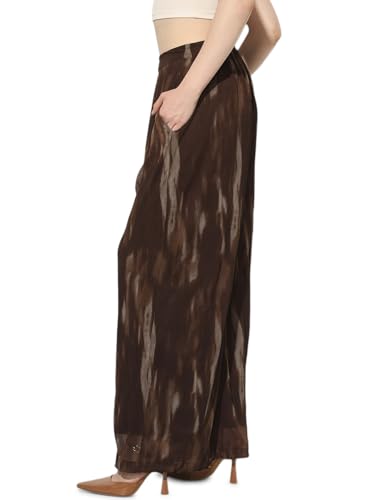ONLY Women's Abstract Print Regular Fit High-Rise Brown Pants