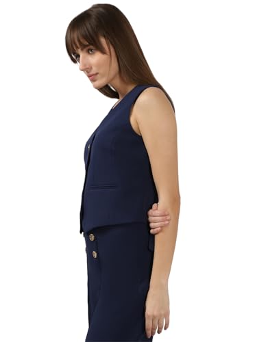 VERO MODA Women's Regular Fit Navy Blue Waistcoat