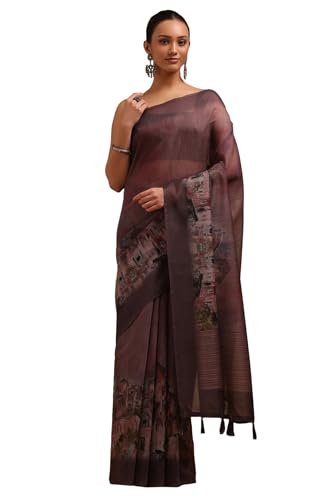 Soch Womens Earth Chanderi Digital Print Saree