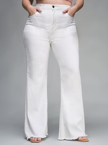 Miss Chase A+ Women's High-Rise Regular-Length Stretchable Bootcut Denim Jeans (APSS26DEN42-32-363-42, Snow White, 42)