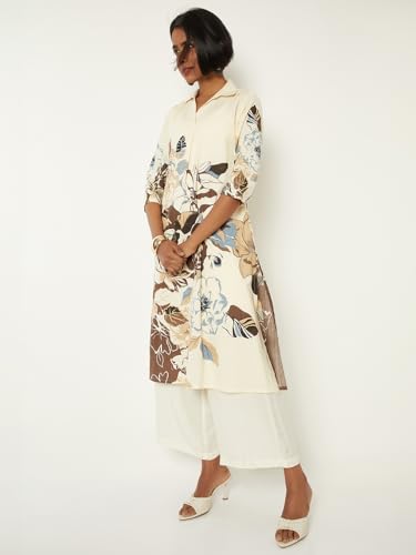 Max Women Printed A-line Kurta(White_M)
