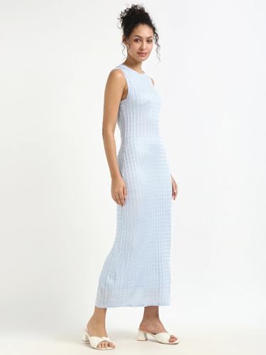 Tommy Hilfiger Viscose Round Neck Bodycon Dress Breezy Blue