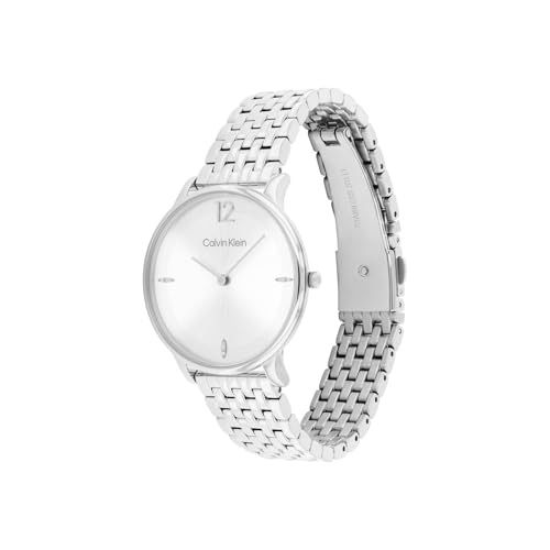 Calvin Klein Luxe Qtz Basic Slim Silver White Round Dial Silver Bracelet Watch for Women- 25100169