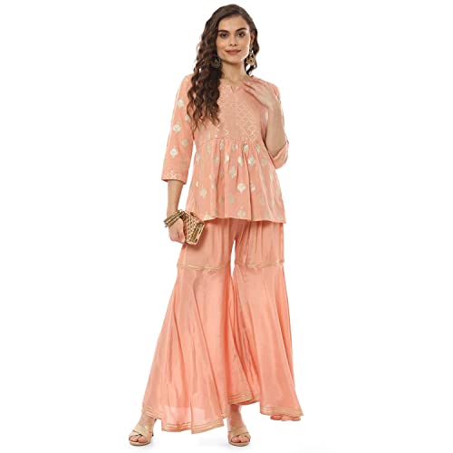 Rangriti Women's Ethnic Peach Ethnic Wear Two Piece Set (Size_L)