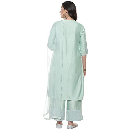 BIBA Women's Ethnic Green Cotton Kurta Suit Set (Size_S)