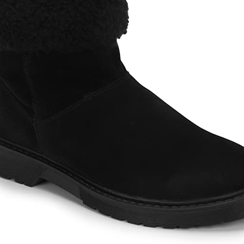 YOHO Black Boot For Women Stylish and Comfortable | Mid Ankle Fur Accent Boot And Anti Skid Sole |Trendy,Zipper Casual Boots For Womens, Outdoor And Holiday Outings| Size-6
