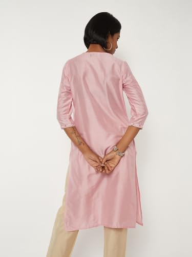 Max Women Embroidered Straight Kurta (Pink_M)