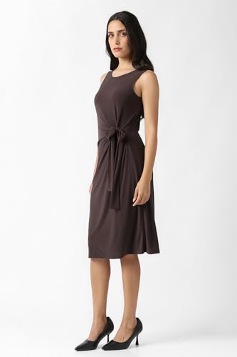 Women Brown Solid Knee Length Casual Dress