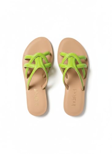 Indifeet Flats for Women Women's Latest Flat Chappals Sandals Woman Stylish Footwear Chappal Sandal Ladies Fancy Design Slippers Female Open Toe Trendy Foot Wear Girls Best Strap Slipper Green