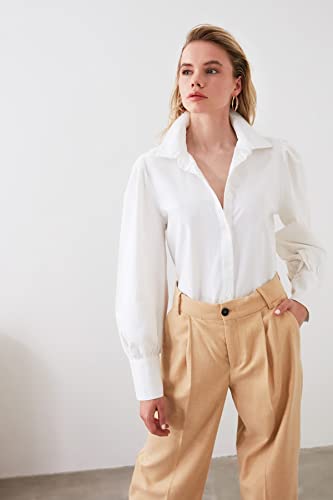 Trendyol Women Regular Basic Shirt Collar Woven Shirt, White, 42