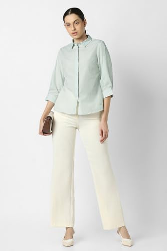 Van Heusen Women Green Stripe 3/4th Sleeves Formal Shirt