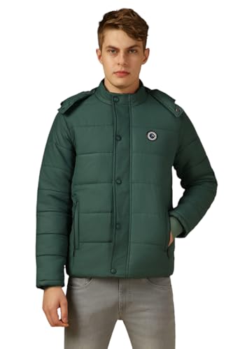Dennis Lingo Men Teal Solid Regular Fit Full Sleeve Hooded Padded Jacket