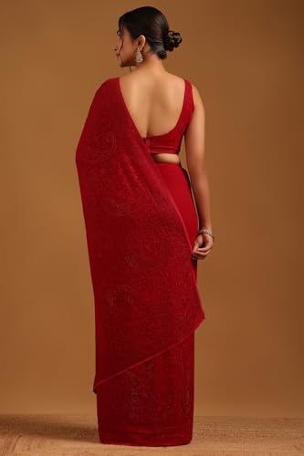 Soch Womens Fuchsia Georgette Botanical Saree With Stone Work