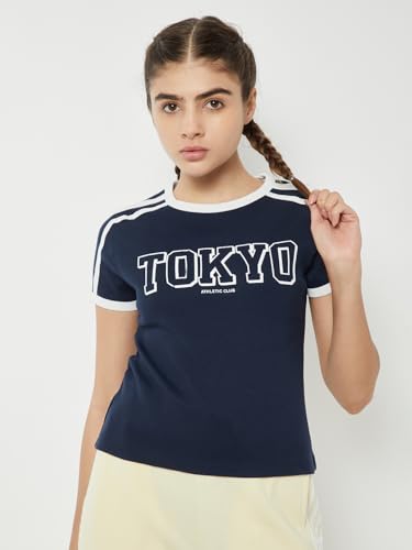 Max Women Printed Sports T-Shirt (Blue_XL)