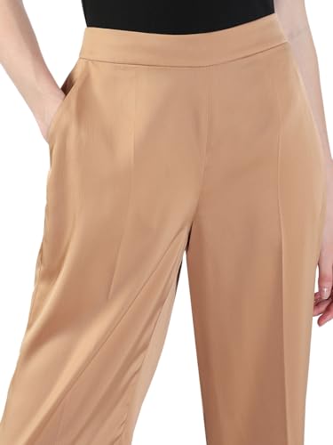 VERO MODA Women's Straight Fit High Rise Beige Pants