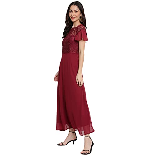 Latin Quarters Women's Maxi A-Line Dress (LQD9419_MAROON_Maroon 4_S)