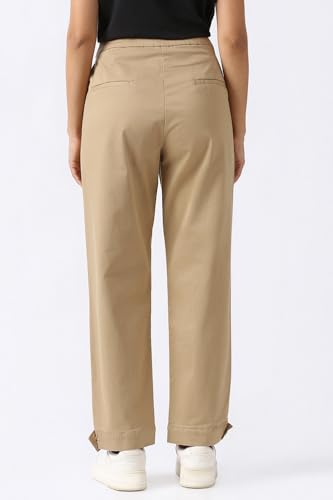 Women Beige Solid Casual Trousers