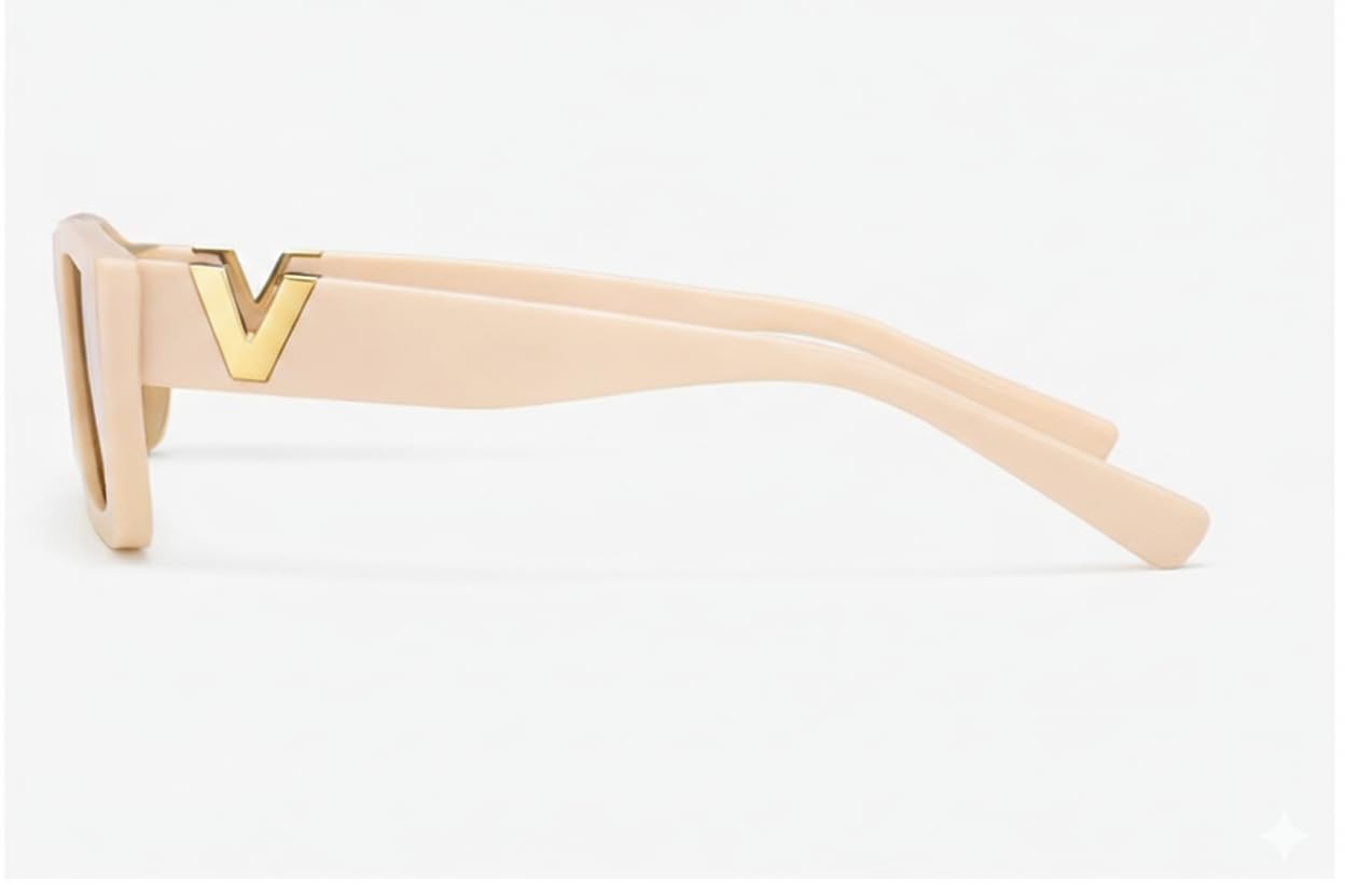 FAVELA Women Cat Eye Sunglasses | Stylish Cateye Square Frame with Gold V Detail | UV400 Protected Fashion Goggles for Girls & Women | Trendy Party, Casual & Daily Use. (Off-White)