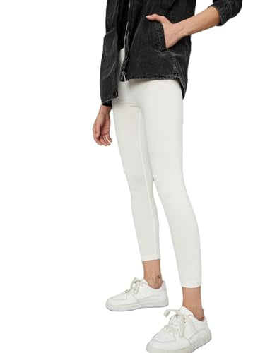 Max Women Solid Calf Length Leggings (Off White_S)