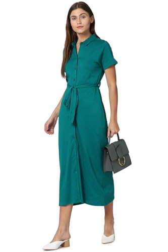 Van Heusen Women Green Solid Calf-Length Casual Dress