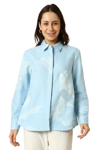 Allen Solly Women Light Blue Print Long Sleeves Shirt