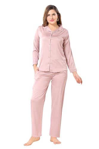 Kattly Luxury Nightsuit for Women | Classic Satin Pajama Set | Nightdress | Satin Sleepwear for Women | Luxury Night Coords Set | Size M to 2XL (Plus Size, Pink, 2XL)