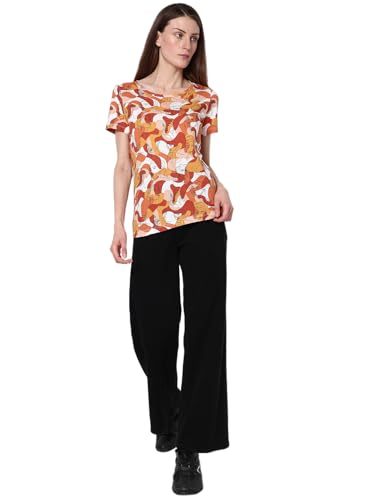 VERO MODA Women Printed Cotton Blend Regular Fit Brown T-Shirt