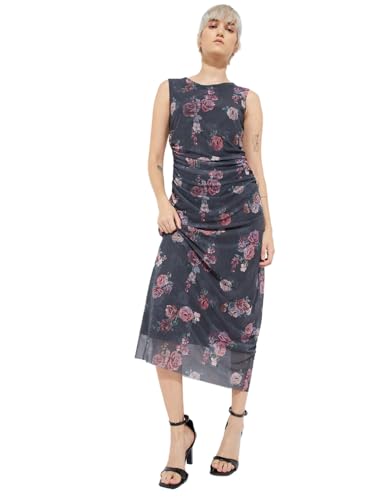 Max Alaya F x URB_N Women Floral Print Bodycon Dress (Grey_L)