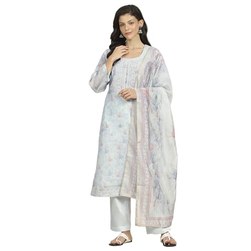 Biba Women Sea Green Chanderi Unstitched Suit Set_Free Size