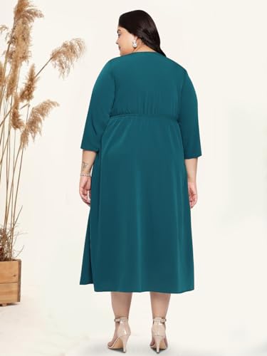 wild U Women Plus Size Casual Midi Dress | Wrap | Long Sleeve | Comfort fit | Long | Western Stylish (Green, Size 5XL)