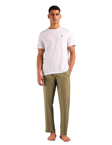 U.S. Polo ASSN. Mens Solid Cotton SS005 Sleep Sets(White|Khaki M