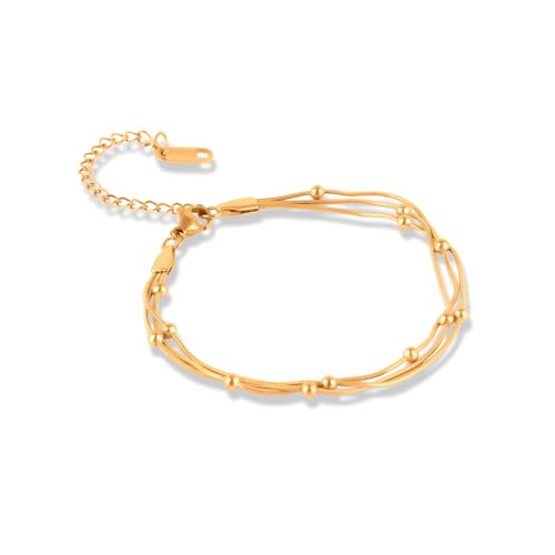 PALMONAS Gold Chain Bracelet with Beads for Womens - Waterproof & Anti-Tarnish, Gift for Girls & Women