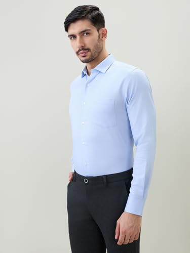 Park Avenue Men Slim Fit Structure Pattern Pure Cotton Semi Cutaway Collar Full Sleeve Formal Shirt Blue