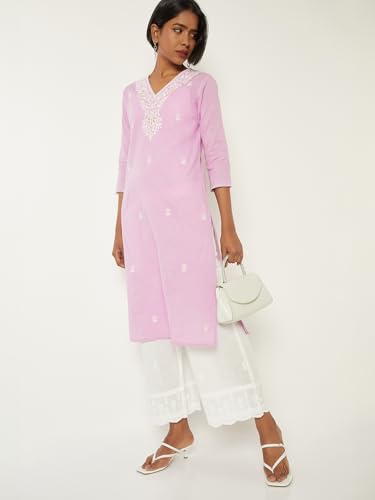 Max Women Embroidered Straight Kurta(Purple_M)