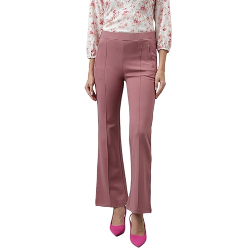 Latin Quarters Women Solid Pink Full Length Stretchable Trouser_L