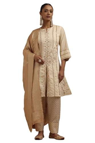 Soch Womens Beige Art Silk Embroidered Suit Set With Zari