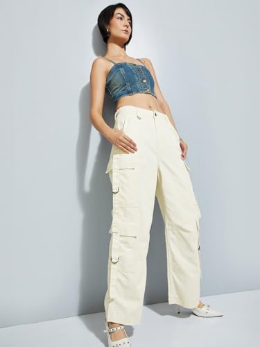 Max Alaya F x URB_N Women Solid Cargo Trousers (Beige_26)