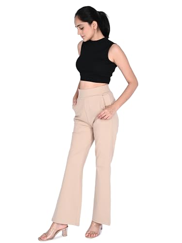 Plus Size Women Boot Cut/Bell Bottom Pull Up (NO Zip) Trouser - HIGH Rise - Stretchable Fabric - Beige Color - Waist Size (L) 32" to (4XL) 40" inches (in, Numeric, 36, Beige)