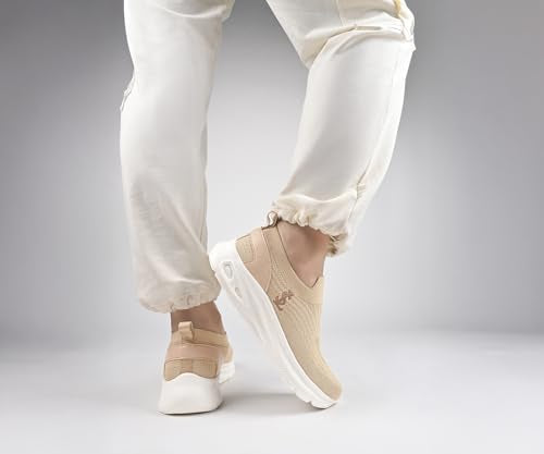 LOUIS STITCH Men’s Beige Lightweight Athleisure Sport Shoes | Ultra Cushioned Sole | Slip-On Sneaker and Athleisure Wear | Perfect for Casual, Gym & Travel Wear | LS-at-FK-BG | UK-7