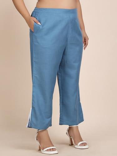 Bani Women Plus Size Blue Embroidered Co-ord Set with Collared Neck and Side Slit Pants | 2 Pec Out Fit Dress | Outerwear Dress